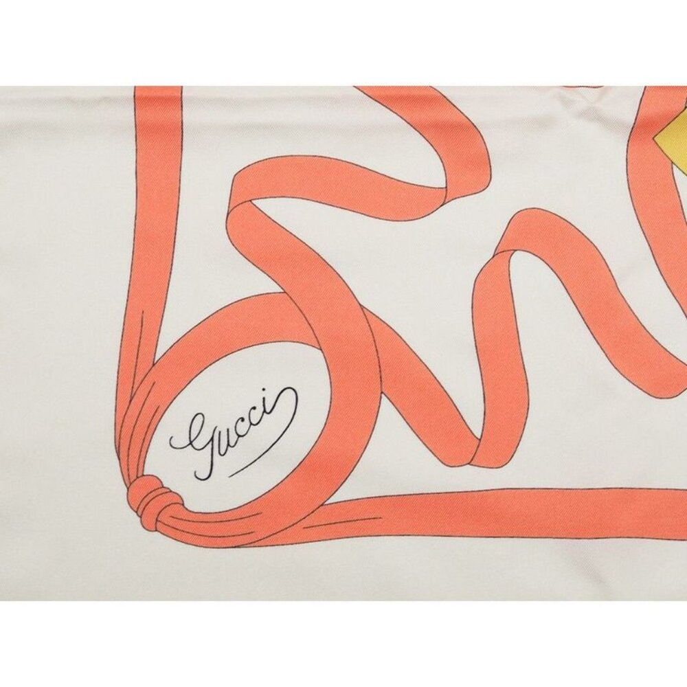 Gucci Printed Silk Scarf Ca Fly Swan 90 X90 fan Swan Bird Ribbon Ivory - Picture 3 of 12